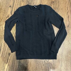 Aqua Black Crewneck Sweater w/ Rips